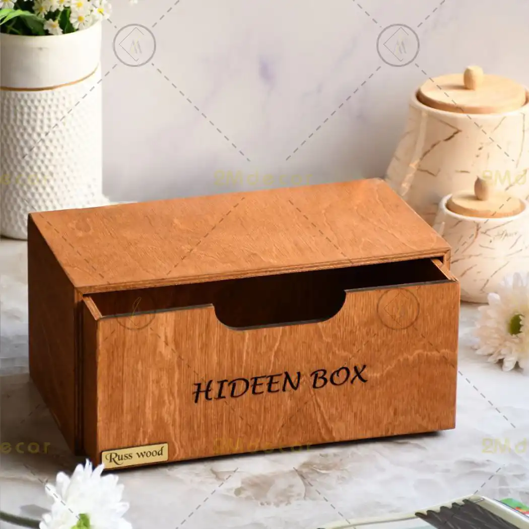 باکس مخفی چوبی (جعبه نظم‌دهنده رومیزی مدل HIDEEN BOX) — تصویر ۲