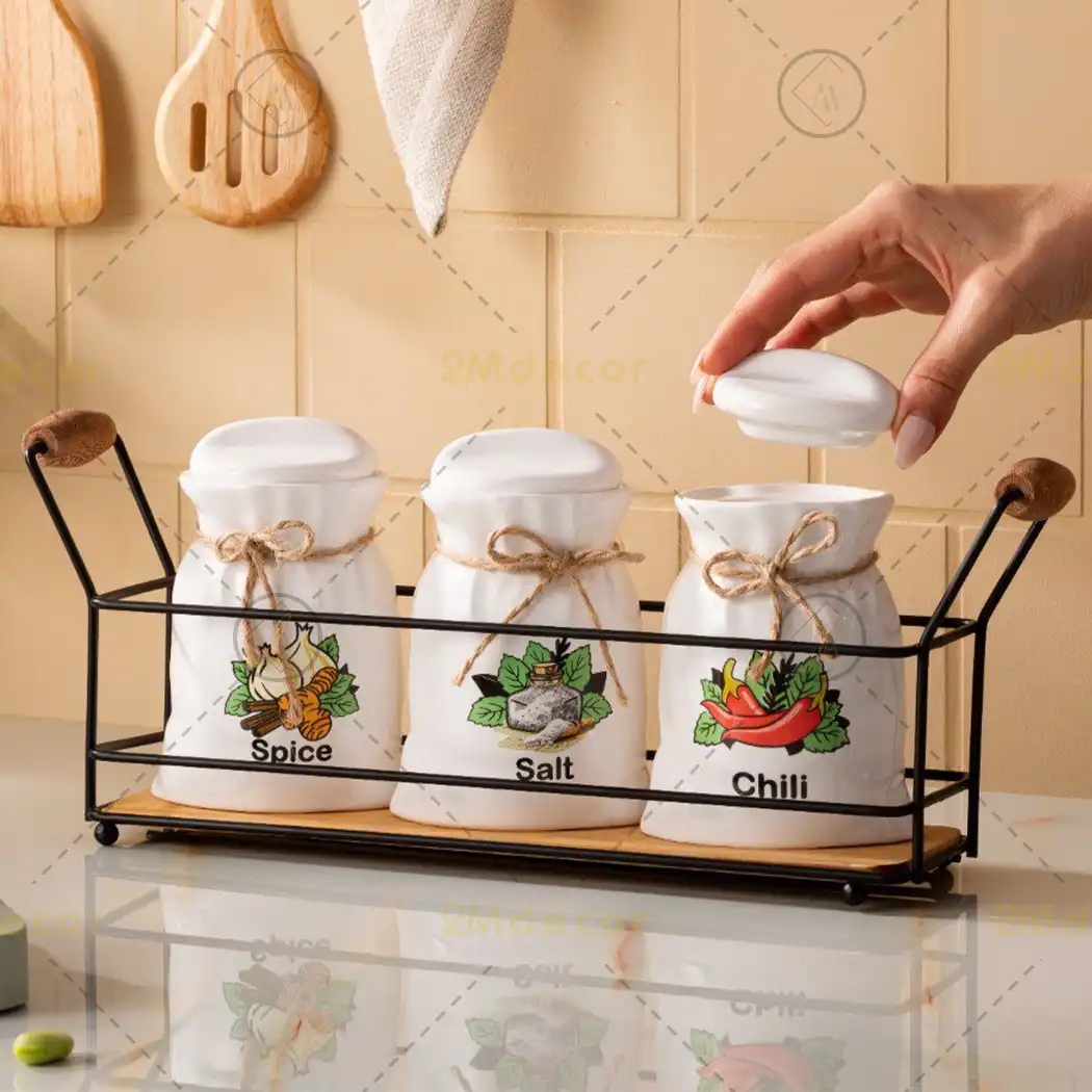جا ادویه سرامیکی با استند فلزی