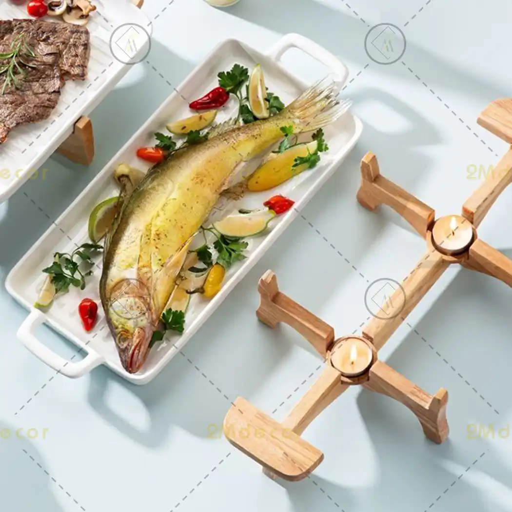 سینی کباب خوری چینی با پایه چوبی — تصویر ۳