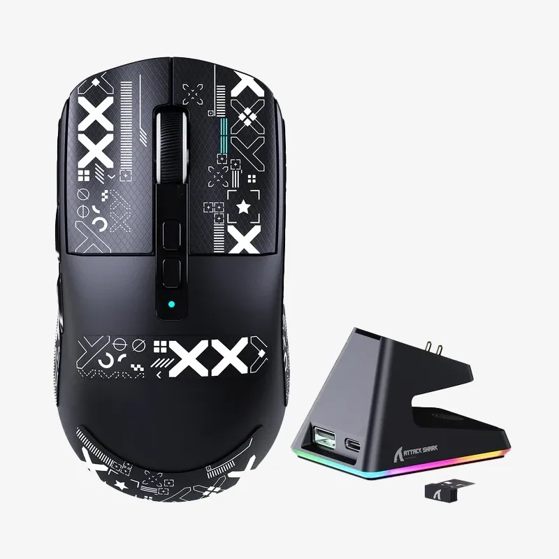 موس بی سیم گیمینگ Attack Shark X6 مشکی + گریپ anti slip اختصاصی — تصویر ۴