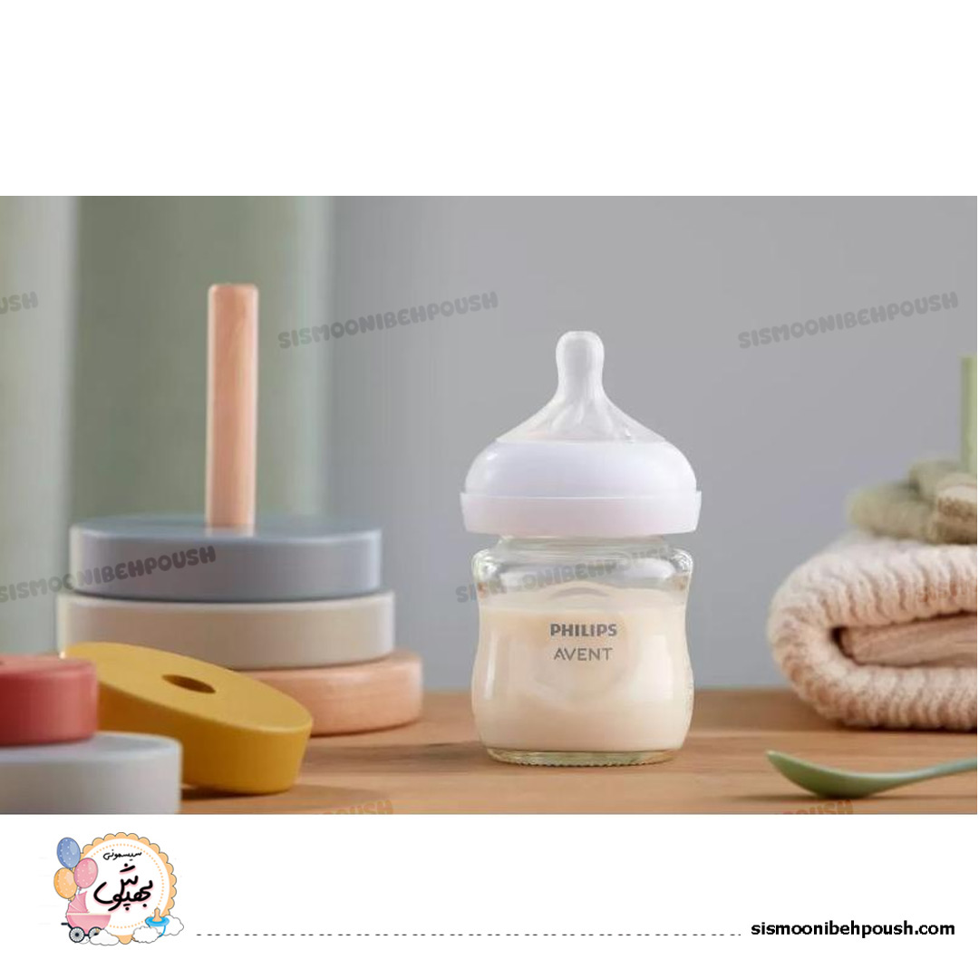 شیشه شیر نچرال پیرکس 120 میل اونت اصل avent (طرح سینه مادر) — تصویر ۳