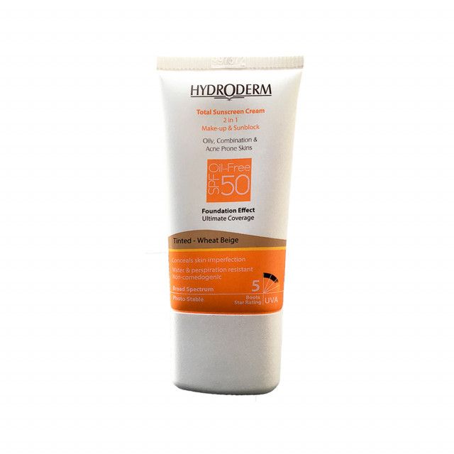 کرم ضد آفتاب فاقد چربی 2In1 هیدرودرم SPF50 حجم 40 میلی لیتر – بژ گندمی — تصویر ۲
