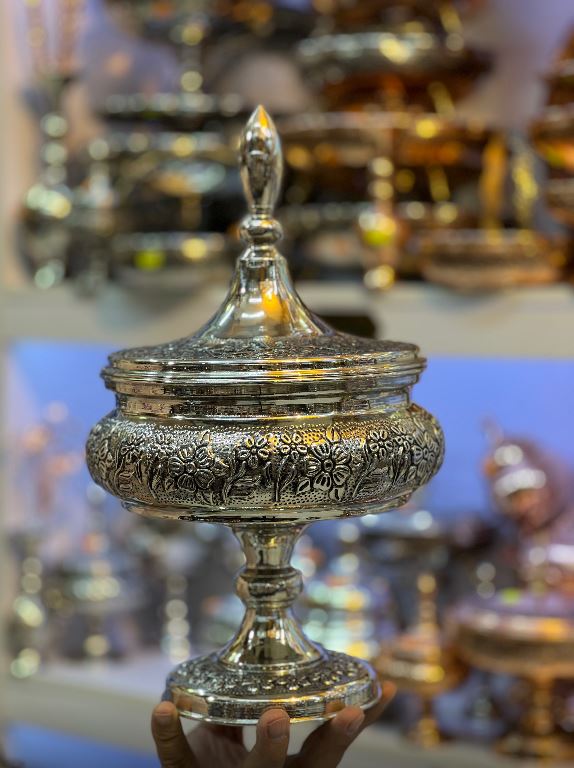 شکلات خوری فانتزی گل برجسته مسی آب کروم