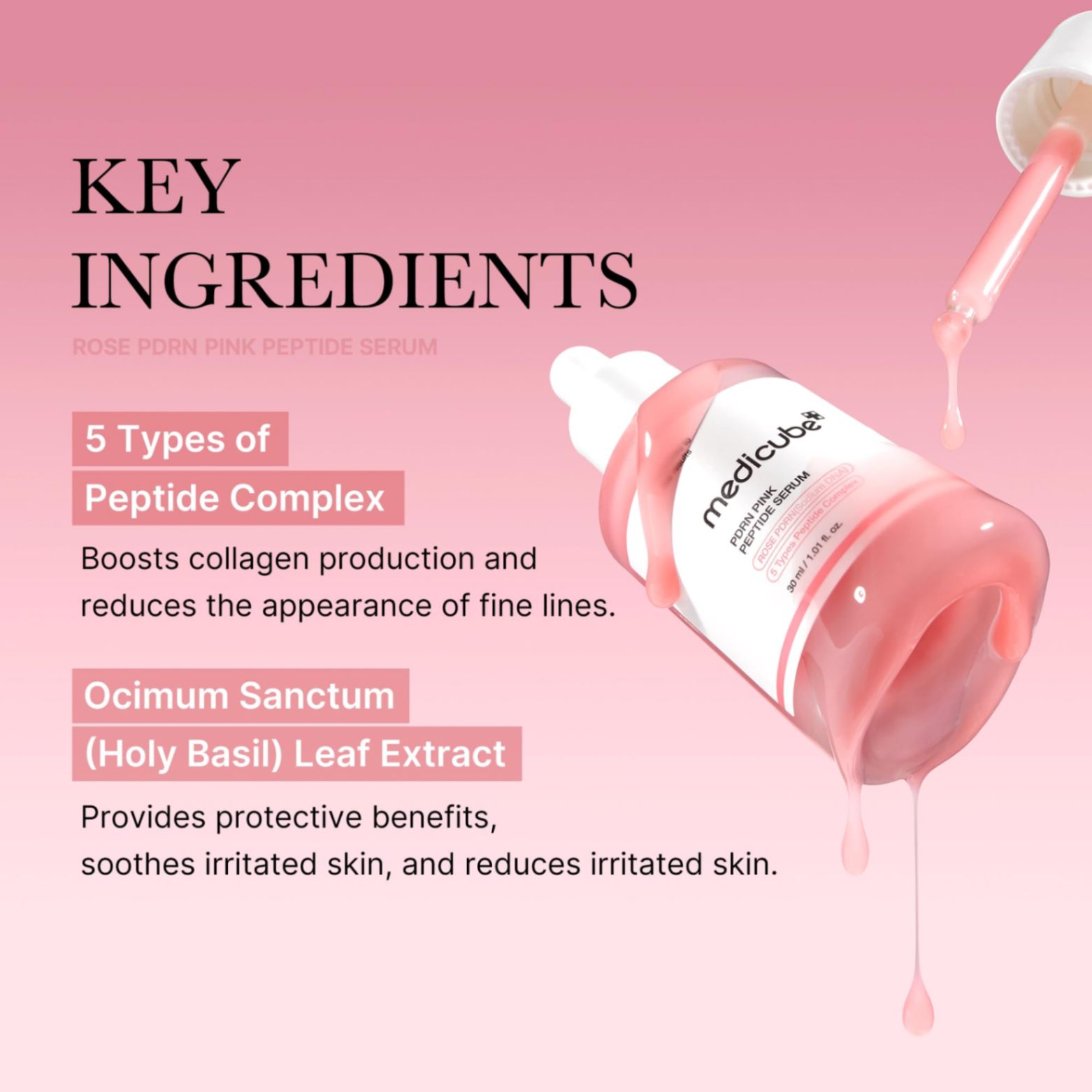 سرم صورتی روشن کننده پپتاید و PDRN مدی کیوب medicube PDRN pink peptide serum 30ml — تصویر ۵