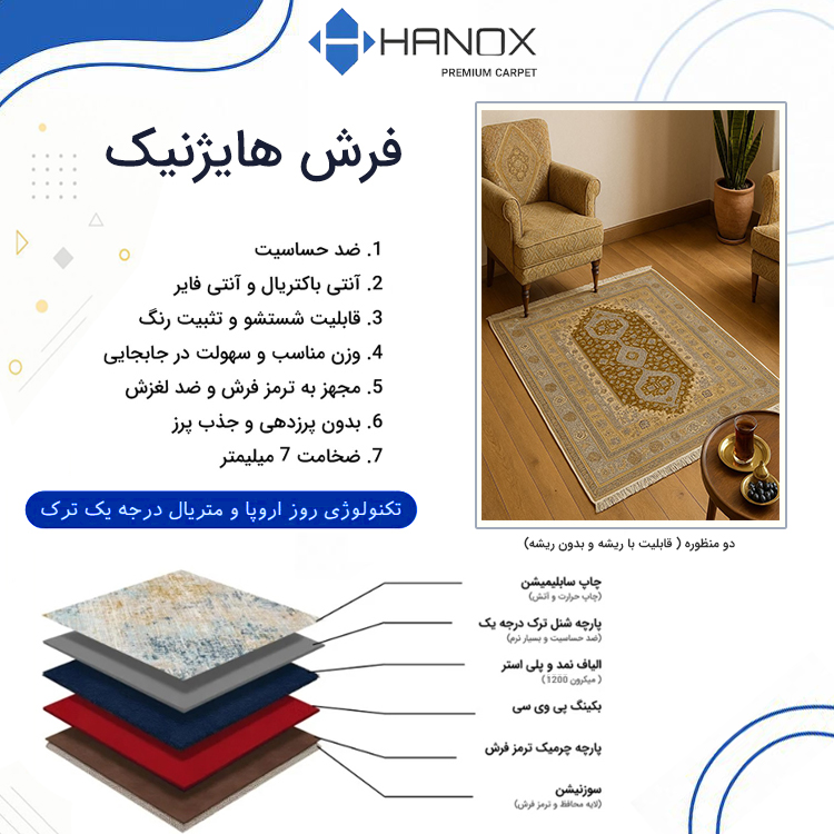 فرش ماشینی کلاسیک هانوکس طرح حامیم کد A146 — تصویر ۴