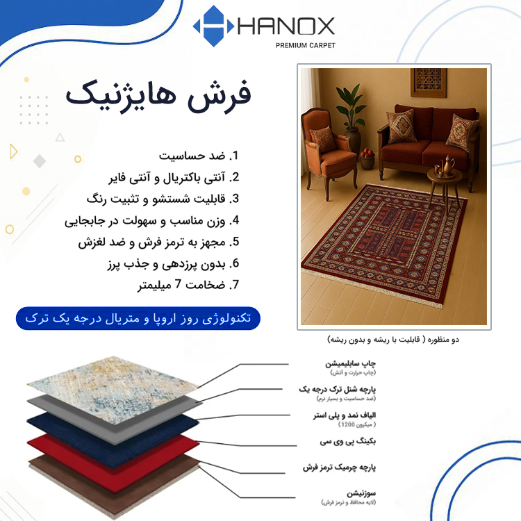 فرش ماشینی کلاسیک هانوکس طرح تیام کد A094 — تصویر ۴