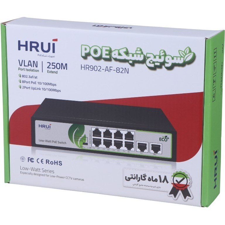 سوئیچ شبکه 8 پورت POE اچ آر یو آی مدل HR902-AF-82N — تصویر ۳