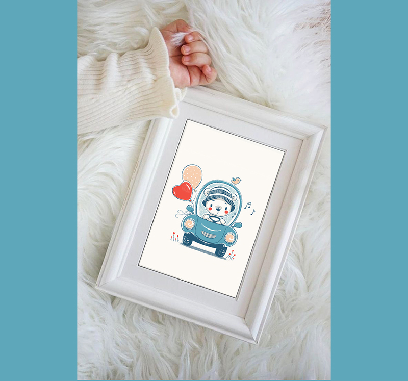 تابلو دکوراتیو سایز 20.30 Teddy car