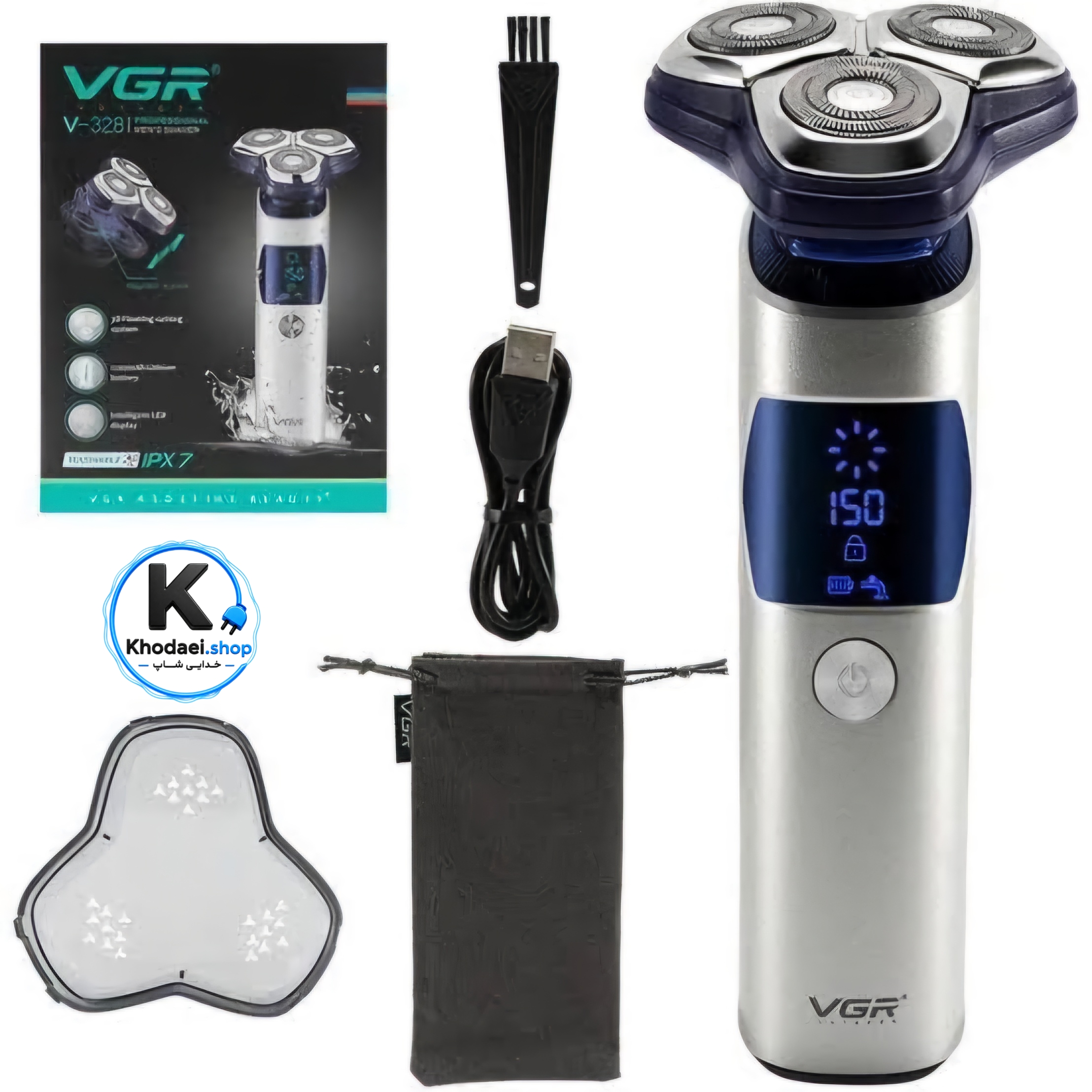 ماشین اصلاح وی جی آر مدل V-328 سه تیغ ضد آب با برش چرخشی3v — تصویر ۴
