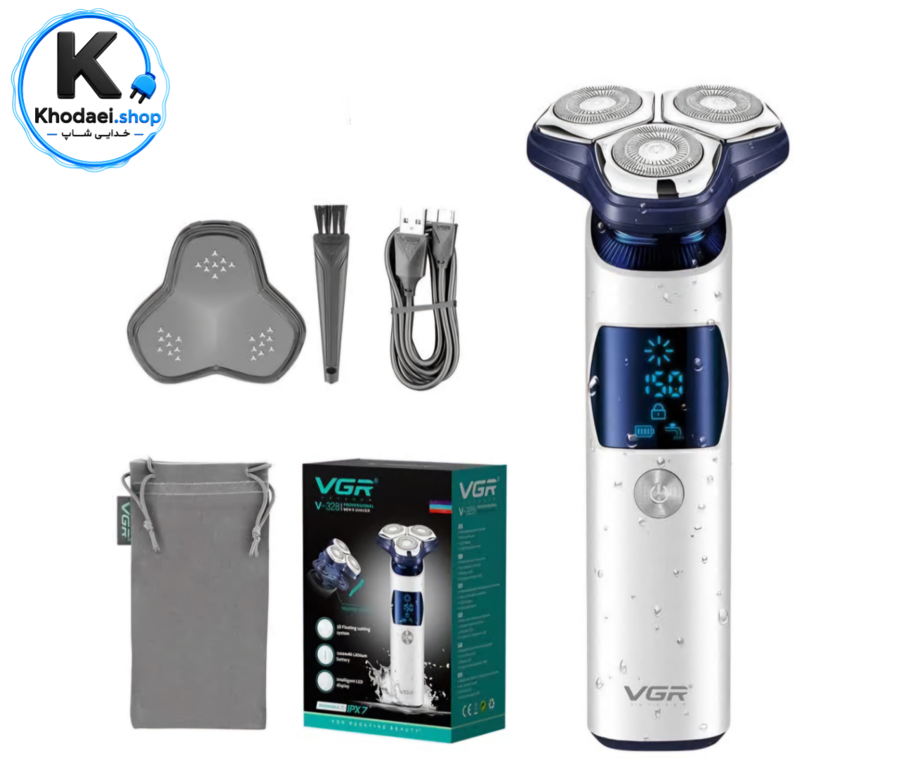 ماشین اصلاح وی جی آر مدل V-328 سه تیغ ضد آب با برش چرخشی3v