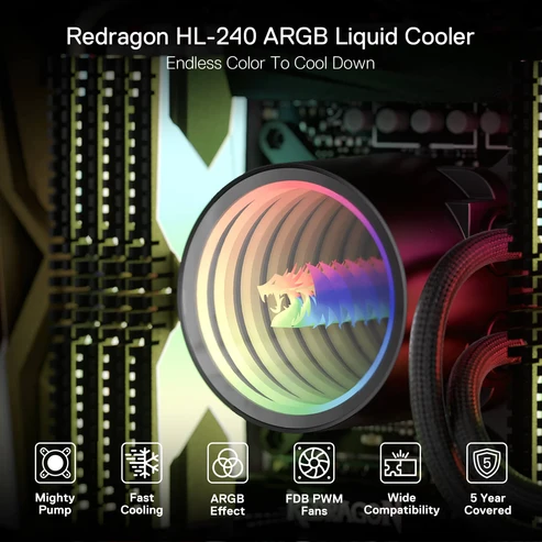 خنک کننده مایع پردازنده ردراگون مدل CCW-1020 RGB — تصویر ۳