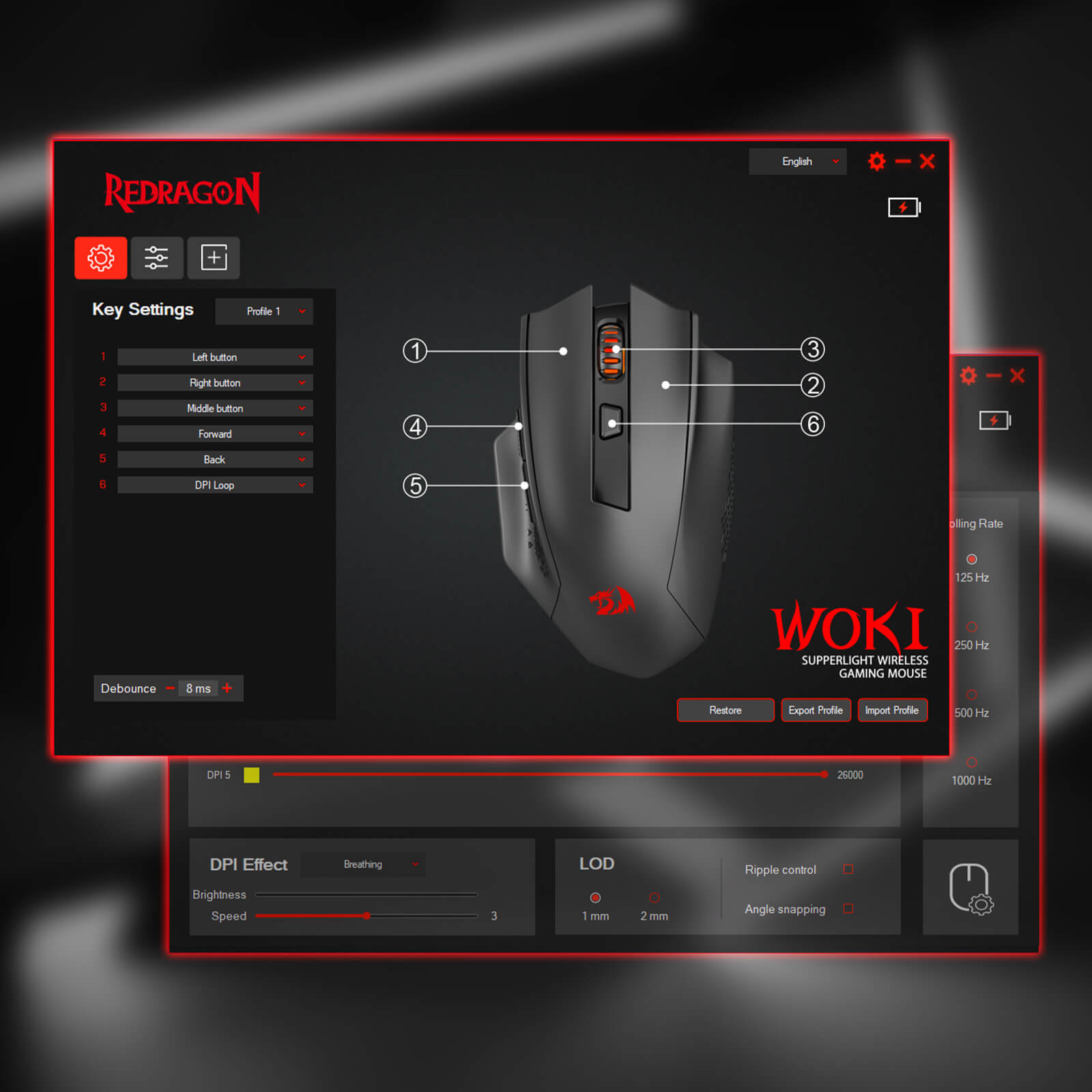 ماوس گیمینگ بی‌سیم Redragon WOKI M994 | سنسور PAW3395، اتصال سه‌حالته و DPI تا 26000 — تصویر ۸