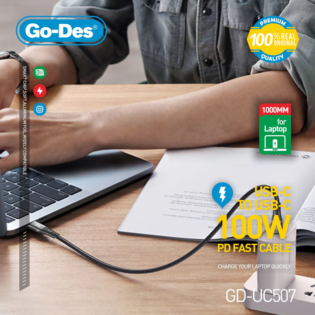 کابل شارژ سریع Type-C به Type-C Go-Des GD-UC507 | کابل PD 60W با روکش بافته شده — تصویر ۳
