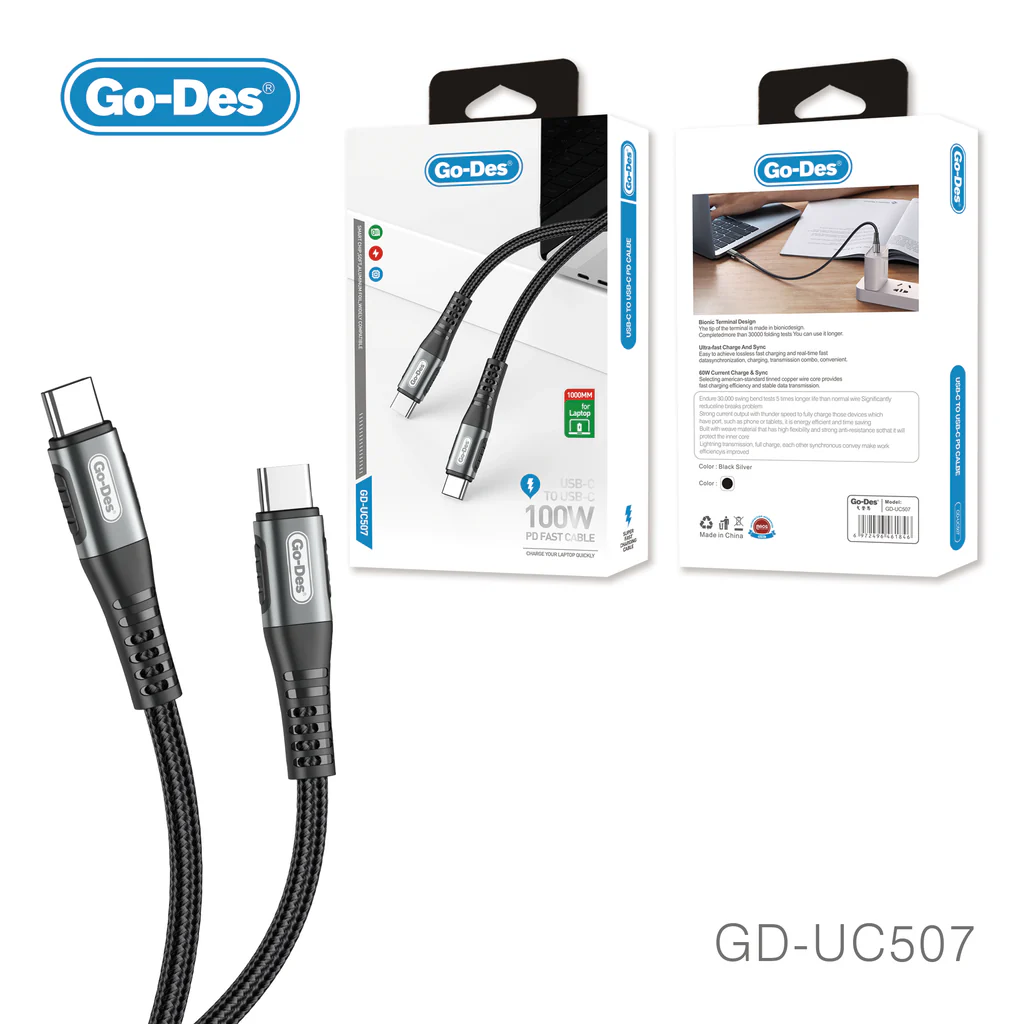 کابل شارژ سریع Type-C به Type-C Go-Des GD-UC507 | کابل PD 60W با روکش بافته شده — تصویر ۴