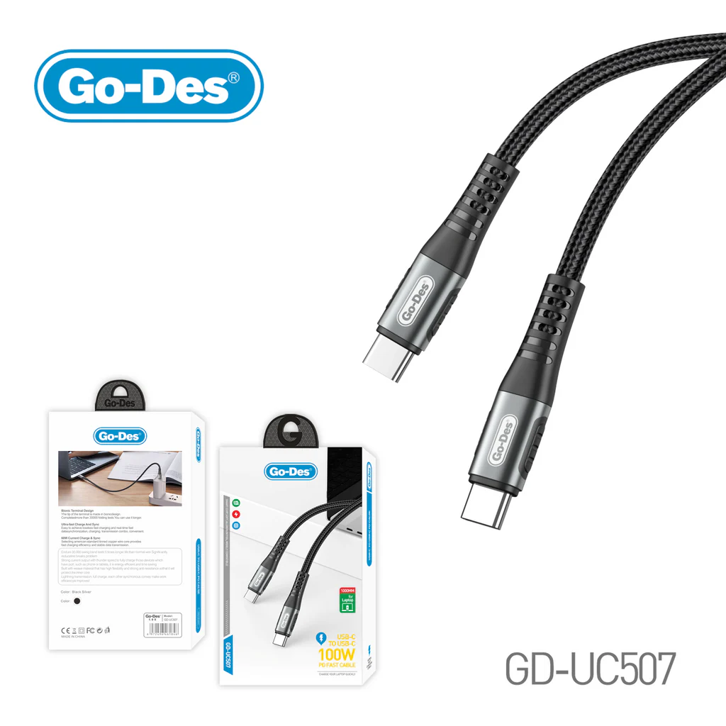 کابل شارژ سریع Type-C به Type-C Go-Des GD-UC507 | کابل PD 60W با روکش بافته شده