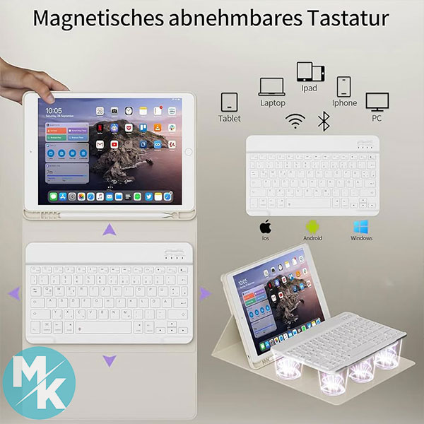 کاور تبلت و کیبورد بلوتوثی zktuyu برای آیپد iPad 9./ 8./ 7 آمازون آلمان — تصویر ۴