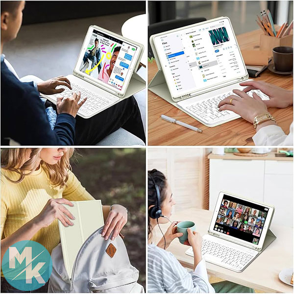 کاور تبلت و کیبورد بلوتوثی zktuyu برای آیپد iPad 9./ 8./ 7 آمازون آلمان — تصویر ۵