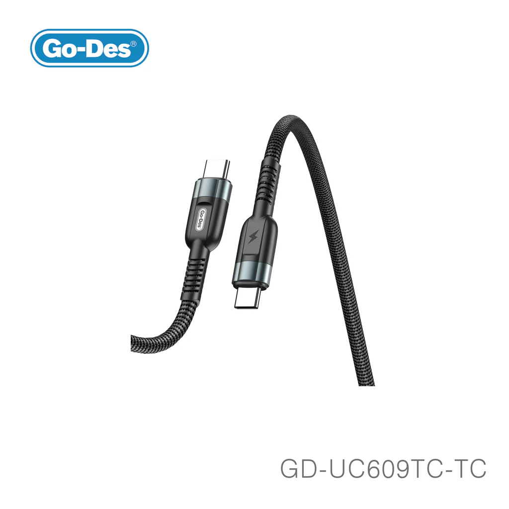 کابل شارژ سریع Type-C به Type-C Go-Des GD-UC609 TC-TC | کابل PD 60W با روکش نایلونی بافته شده — تصویر ۲