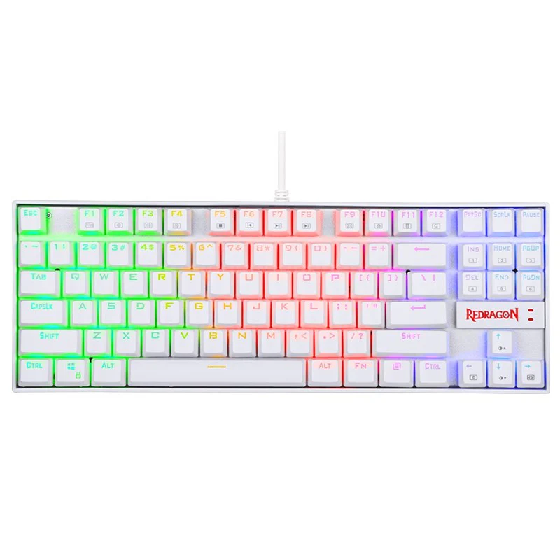 کیبورد مکانیکی گیمینگ ردراگون Redragon Kumara K552 رنگ سفید با سوییچ قرمز، نورپردازی LED و طراحی TKL