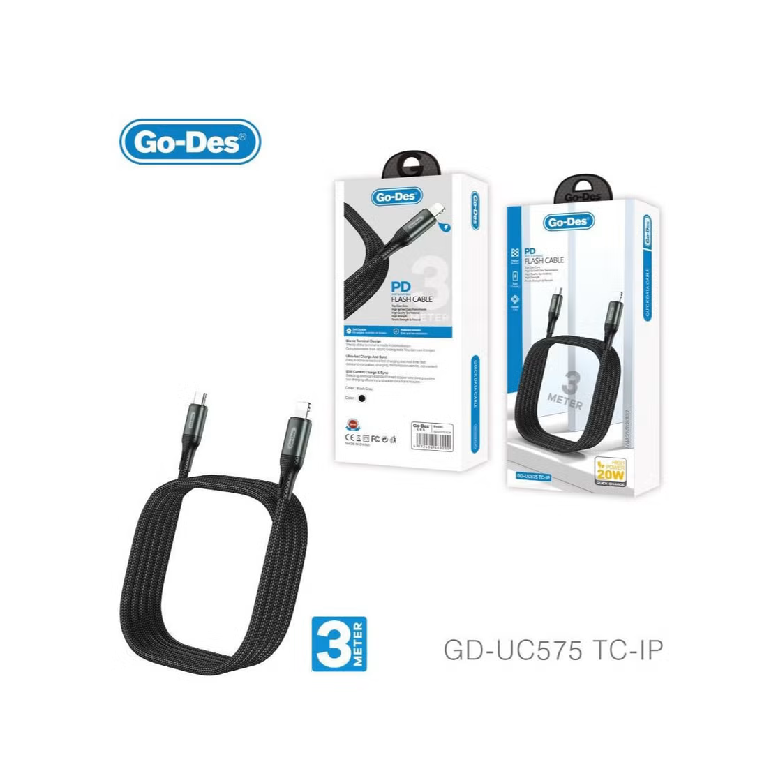 کابل شارژ سریع Type-C به Lightning Go-Des GD-UC575 TC-IP | کابل PD 27W دو سر USB-C به آیفون با طول 3 متر — تصویر ۲
