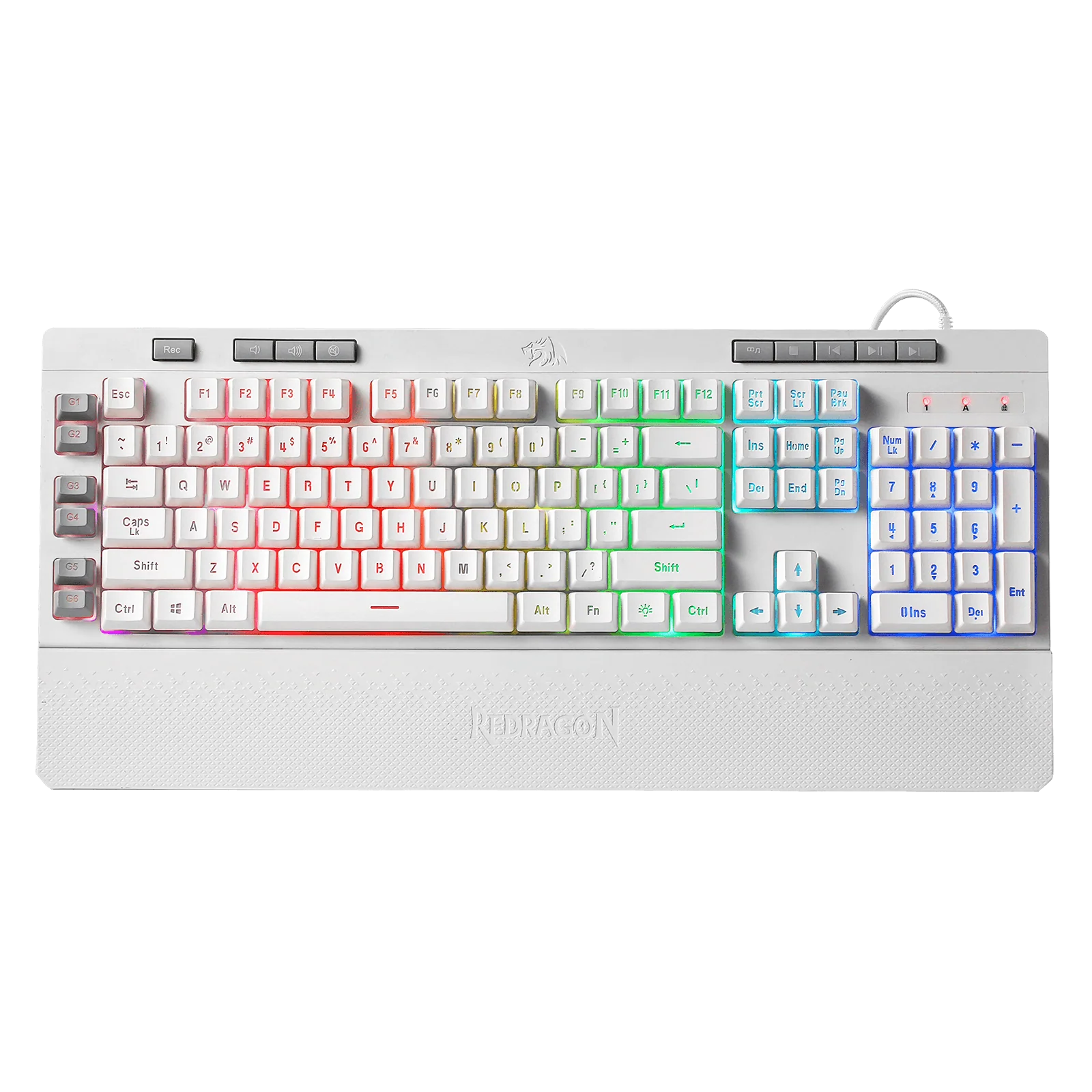 کیبورد گیمینگ ردراگون مدل Shiva K512 – سوییچ ممبران، رنگ سفید، Full-Size، نورپردازی RGB