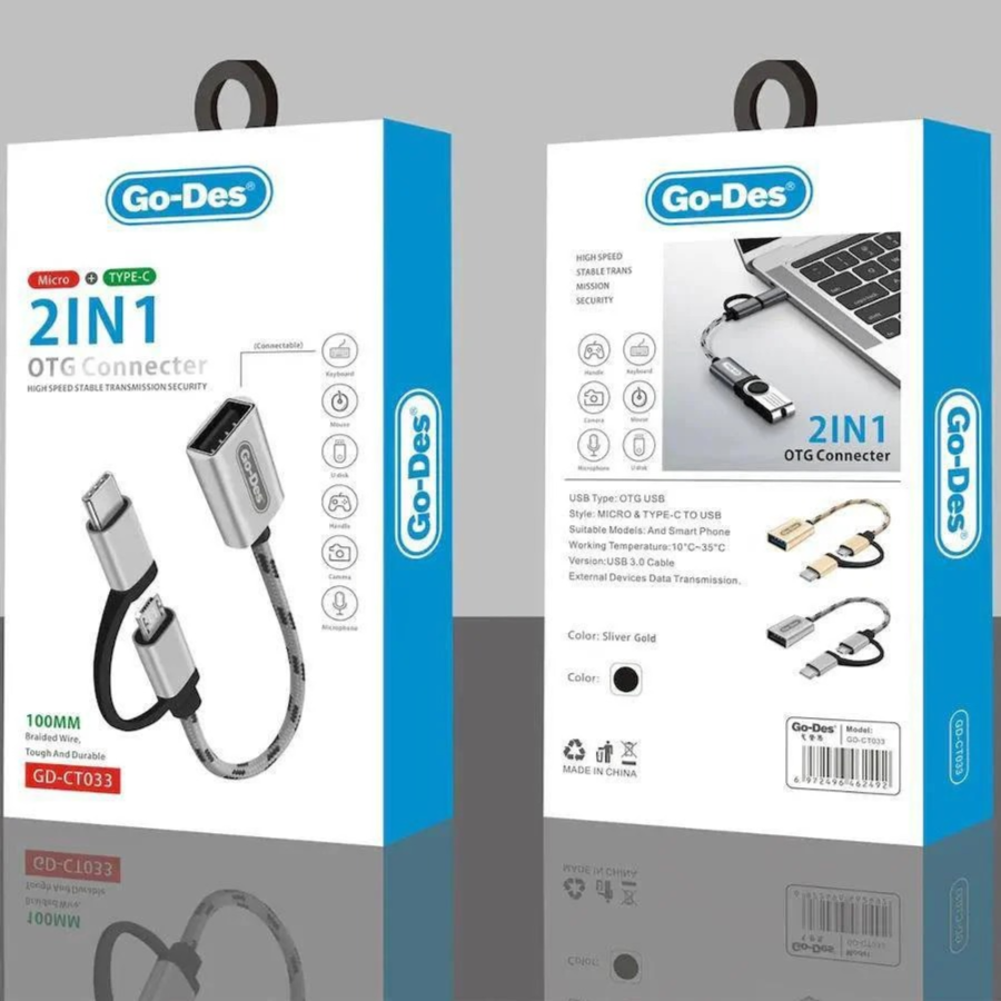 مبدل OTG دوکاره Type-C و Micro USB گو-دس مدل Go-Des GD-CT033 USB 3.0 OTG Adapter — تصویر ۶