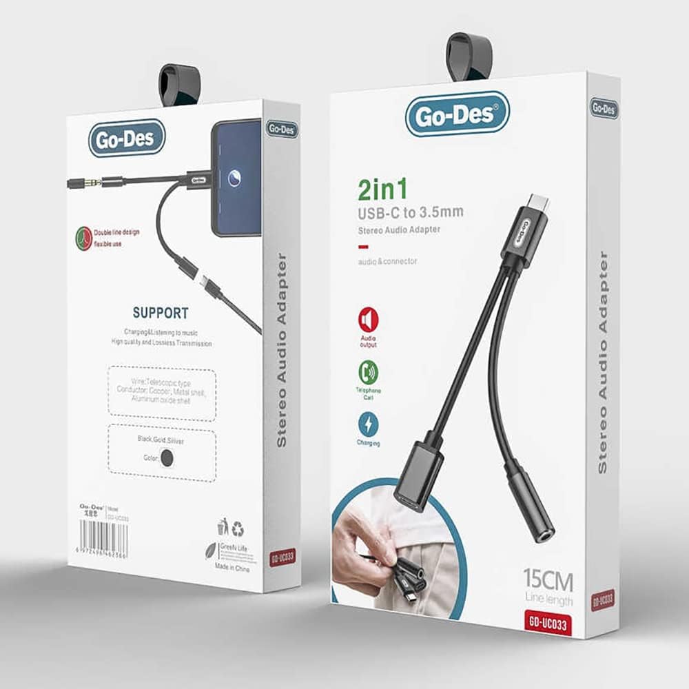 مبدل Type-C به AUX و شارژ همزمان گو-دس مدل Go-Des GD-UC033 2-in-1 Audio & Charging Adapter — تصویر ۶