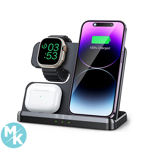 شارژر وایرلس سه کاره آیفون برند JARGOU مدل Q10A