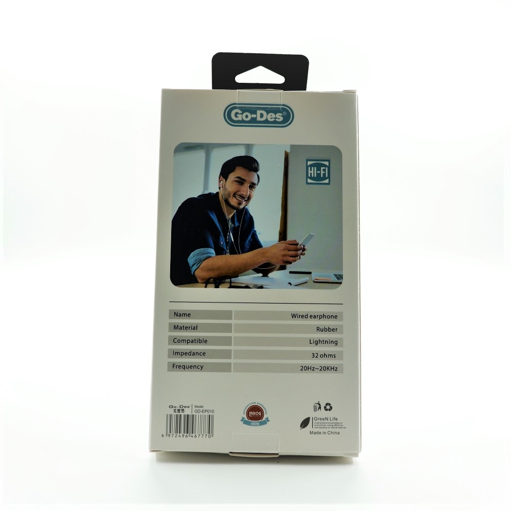هندزفری لایتنینگ گودس مدل Go-Des GD-EP010 با میکروفون و کنترل تماس — تصویر ۵