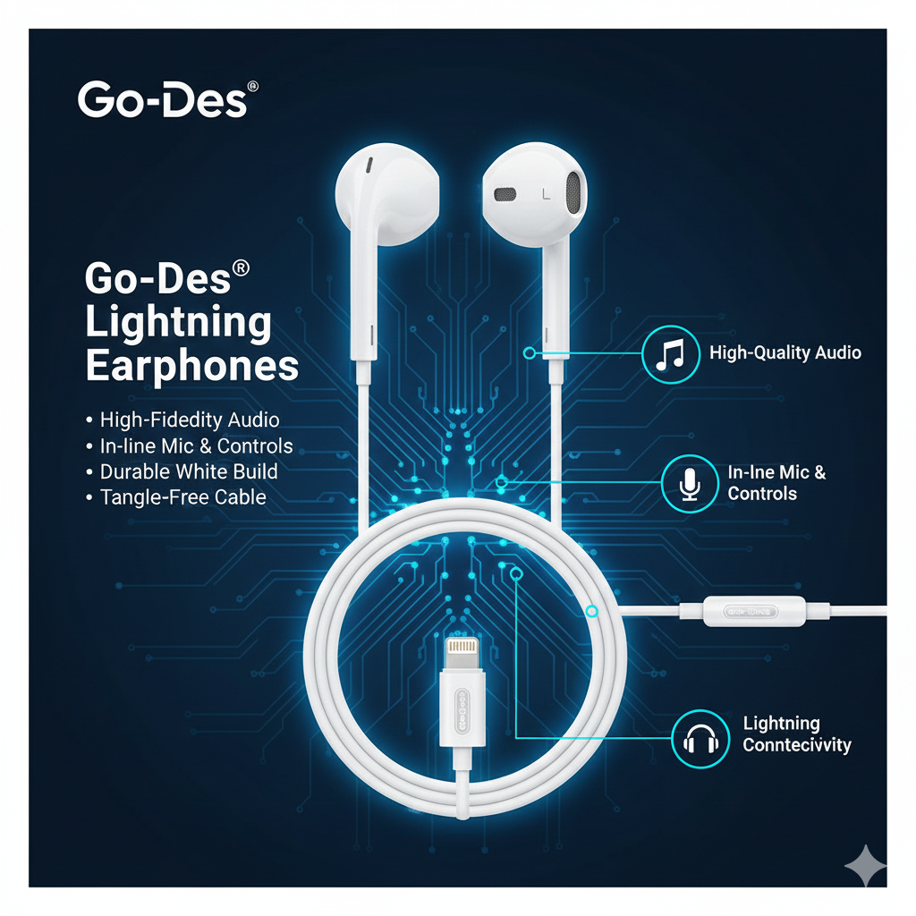 هندزفری لایتنینگ گودس مدل Go-Des GD-EP010 با میکروفون و کنترل تماس — تصویر ۸