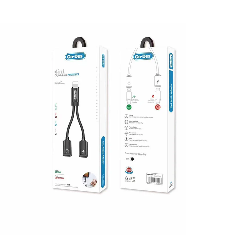 کابل Go Des GD-UC011 لایتنینگ 2in1 شارژ و صدا با پشتیبانی از Fast Charge — تصویر ۳