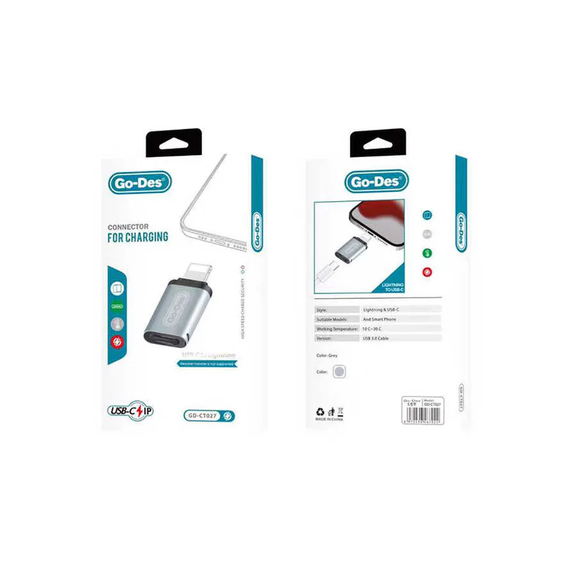 مبدل Go Des GD-CT027 تایپ‌سی به لایتنینگ با سرعت انتقال بالا | تبدیل Type-C به Lightning اورجینال — تصویر ۳