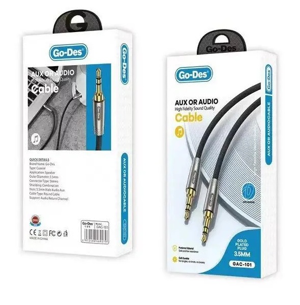 کابل AUX صوتی Go-Des مدل GAC-101 | کابل انتقال صدا جک 3.5mm دو سر فلزی با روکش مقاوم — تصویر ۳
