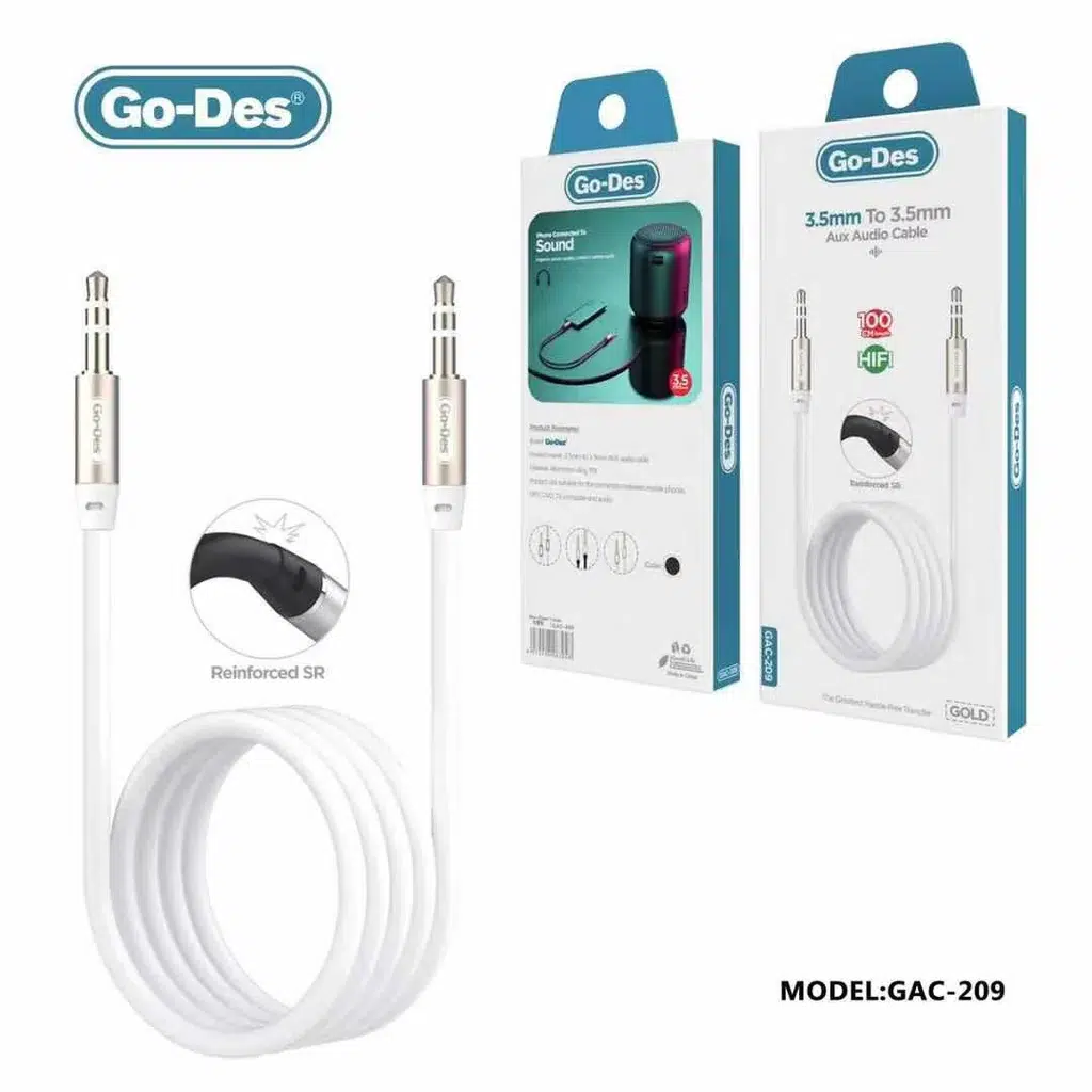 کابل AUX صدا 1 متری مدل GAC-209 برند Go-Des – اتصال شفاف و بدون نویز — تصویر ۳