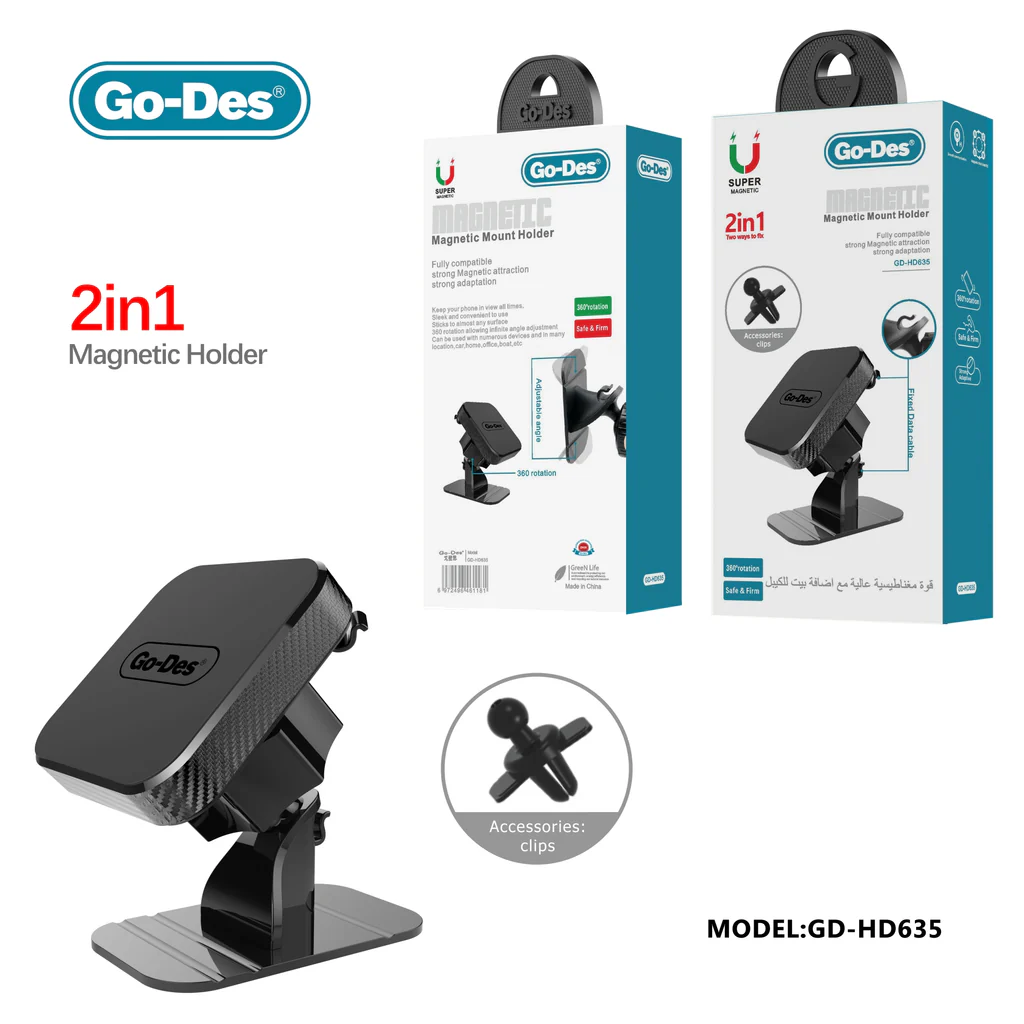 پایه نگهدارنده مغناطیسی گوشی خودرو Go-Des مدل GD-HD635 با چرخش 360 درجه و نصب آسان — تصویر ۴