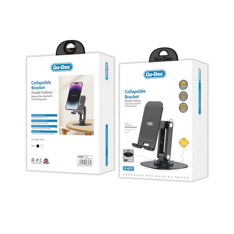 پایه نگهدارنده گوشی Go-Des مدل GD-HD757 | هولدر تاشو با چرخش 360 درجه و قابلیت تنظیم زاویه — تصویر ۴