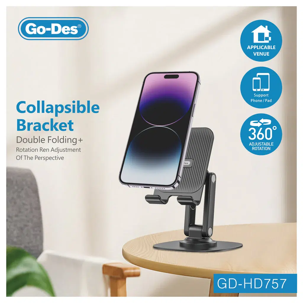 پایه نگهدارنده گوشی Go-Des مدل GD-HD757 | هولدر تاشو با چرخش 360 درجه و قابلیت تنظیم زاویه — تصویر ۵