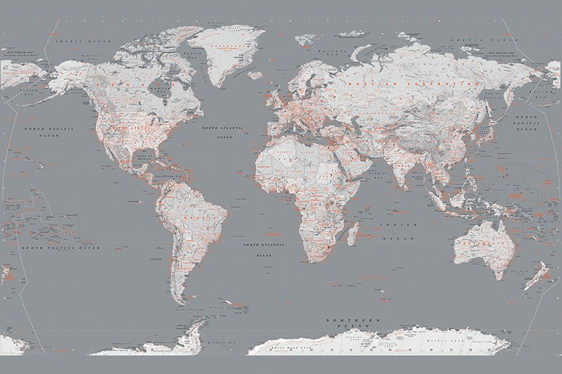 پوستر دیواری نقشه جهان طوسی مدرن (World Map Gray)