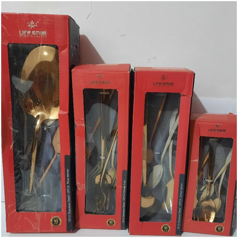 سرویس قاشق و چنگال 90 پارچه 24 نفره رنگ مسی لایف اسمایل — تصویر ۴