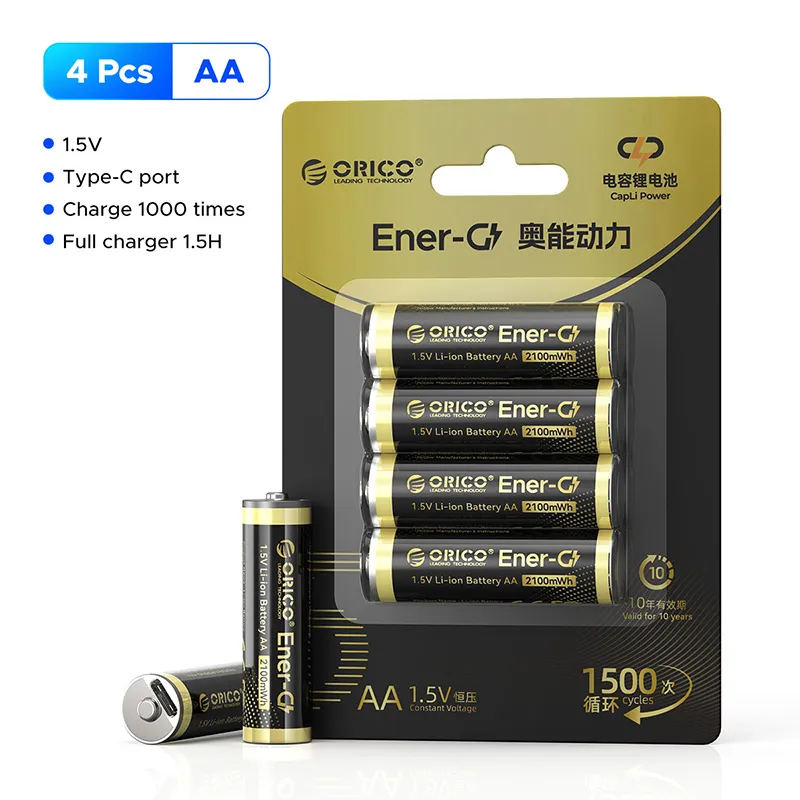 باتری قابل شارژ USB-C اوریکو مدل EG5C‑UN‑4PK‑BP ظرفیت 2100mWh بسته 4 عددی — تصویر ۳