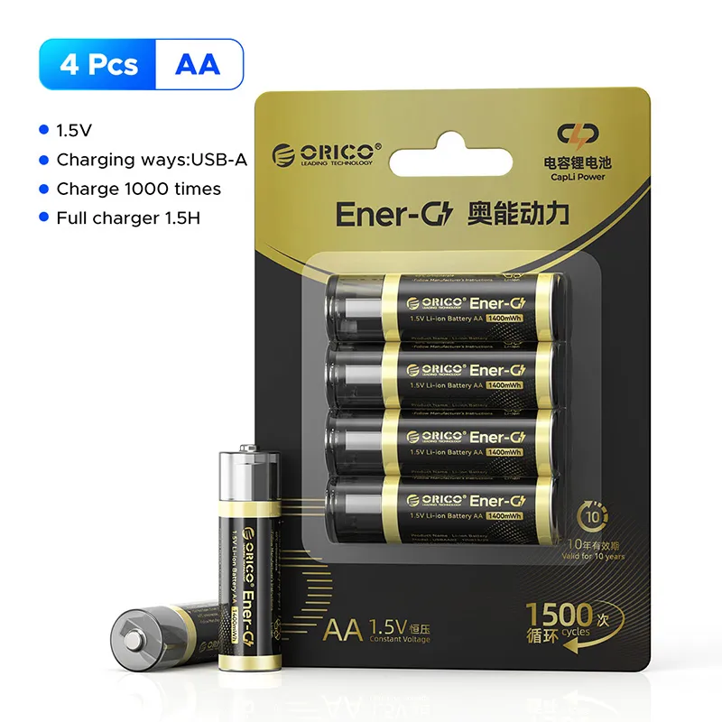 باتری قلمی قابل شارژ USB اوریکو مدل EG5A‑UN‑4PK‑BP ظرفیت 1400mWh بسته 4 عدد — تصویر ۳