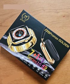ساعت هوشمند i70 pro max golden به همراه هدفون و تعدادی بند — تصویر ۳