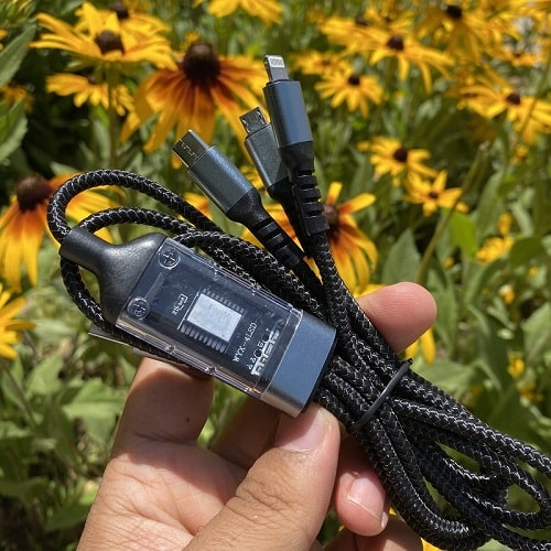 کابل شارژ 3 کاره 100 وات با چراغ LED و تایپ C، لایتنینگ و microUSB — تصویر ۲