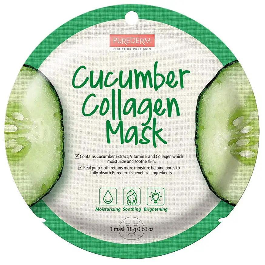 ماسک ورقه‌ای صورت خیار و کلاژن پیوردرم تسکین‌دهنده و آبرسان عمیق 18 گرم Purederm Cucumber Mask — تصویر ۲
