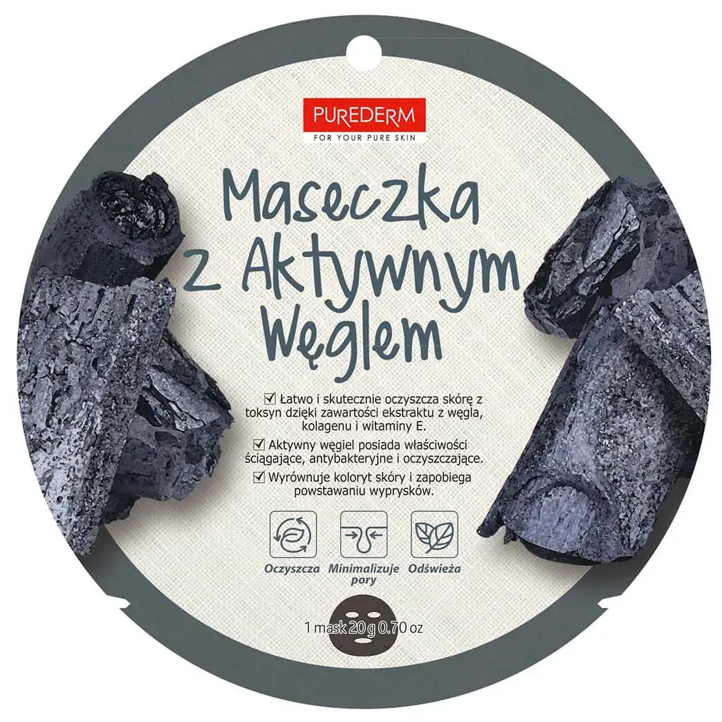 ماسک ورقه‌ای صورت زغال و کلاژن پیوردرم سم‌زدایی و پاکسازی منافذ 18 گرم Purederm Charcoal Collagen Mask — تصویر ۲