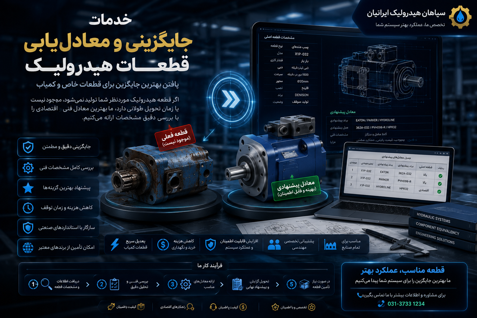 خدمات جایگزینی و معادل‌یابی قطعات هیدرولیک — تصویر ۲