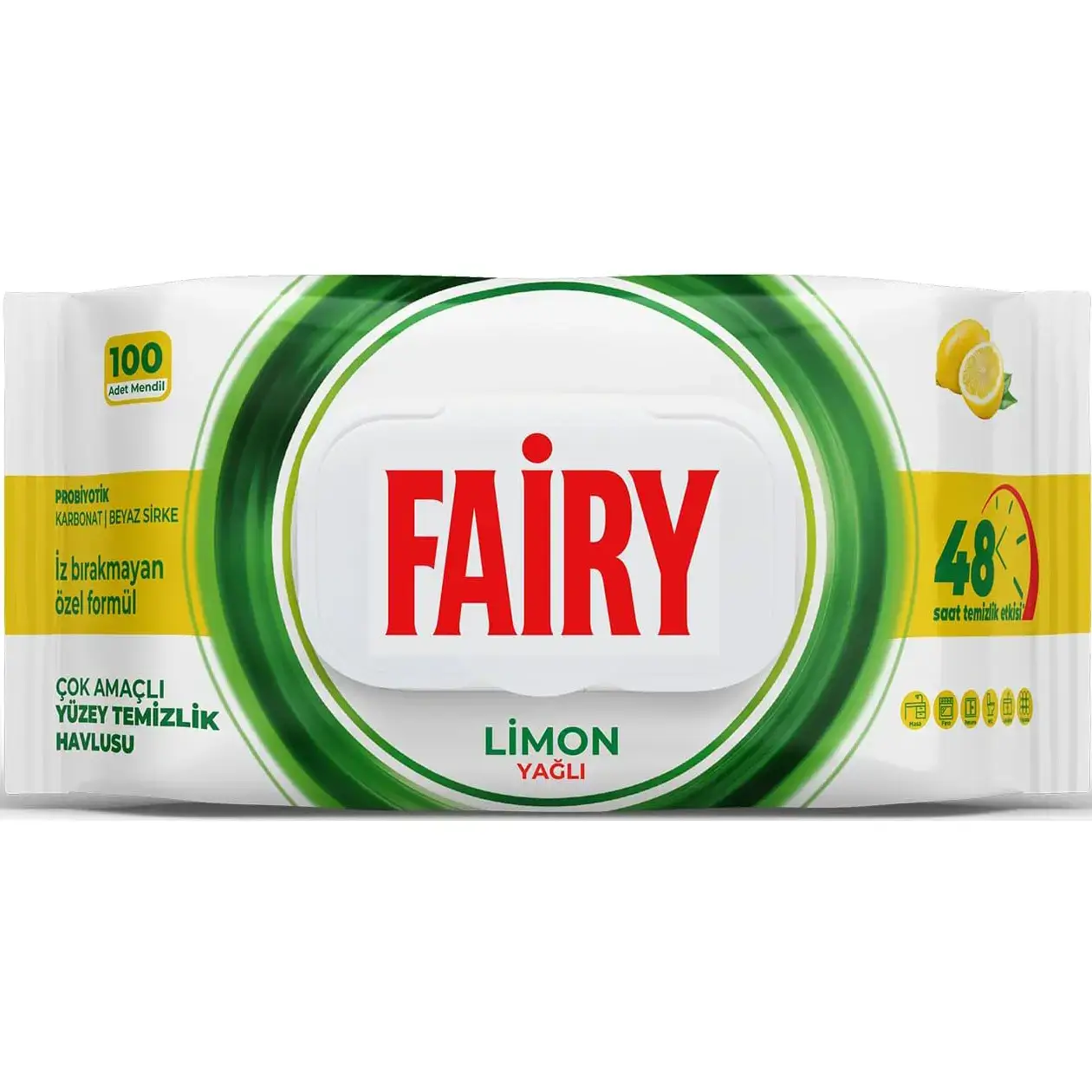 دستمال مرطوب چند منظوره سطوح فیری لیمویی چربی زدای قوی ۱۰۰ عددی Fairy Limon Yagli