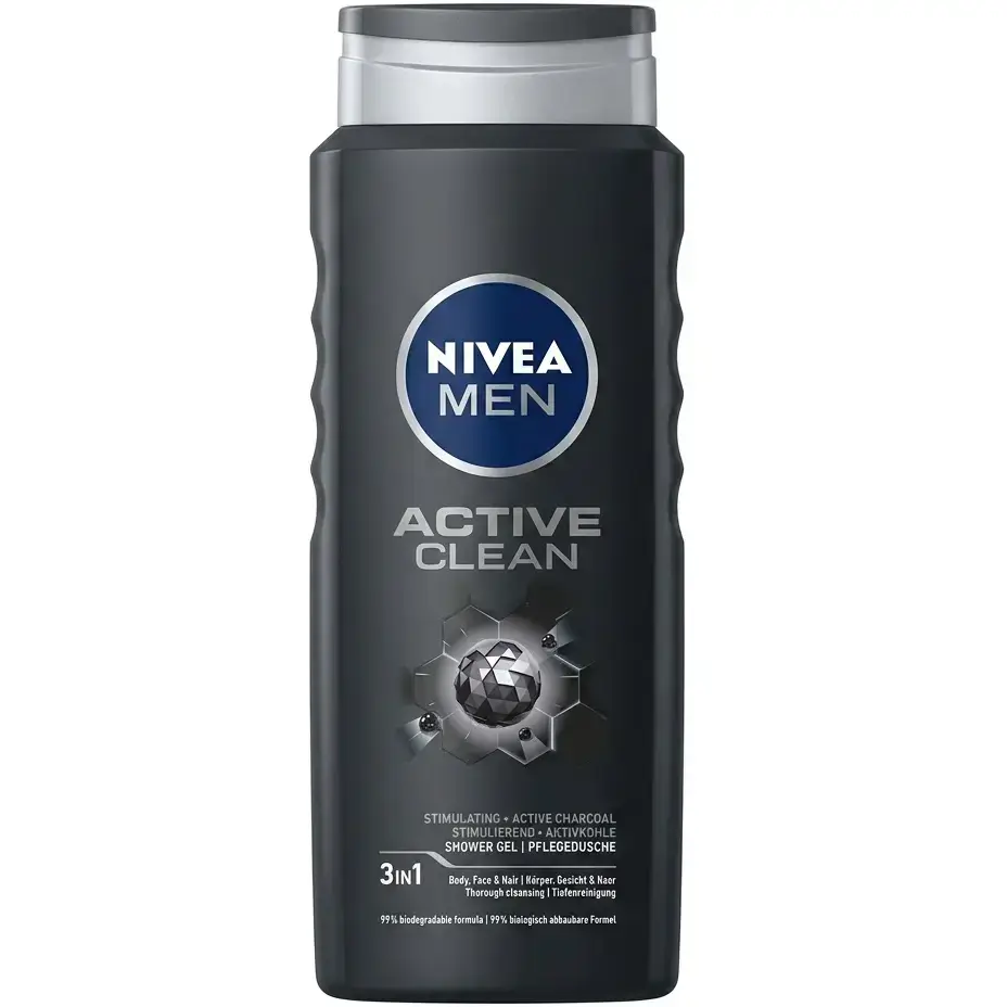 ژل شستشوی ۳ در ۱ سر، صورت و بدن نیوآ مردانه زغالی حجم ۵۰۰ میل Nivea Men Active Clean 3 in 1 — تصویر ۲