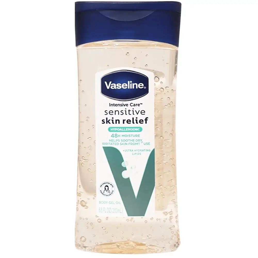 روغن بدن ژلی وازلین ۲۰۰ میل تسکین‌دهنده و براق‌کننده Vaseline Sensitive Skin Relief Body Gel Oil — تصویر ۲
