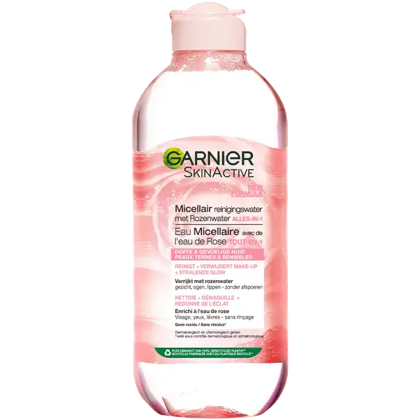 میسلار واتر گارنیه حاوی گل رز و سالیسیلیک اسید شفاف کننده پوست کدر 400 میل Garnier SkinActive Micellair Reinigingswater met Rozenwater